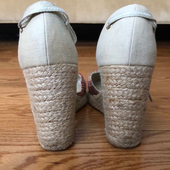 Tommy Hilfiger Espadrilles pink plaid high wedges size 10 - Picture 3 of 3